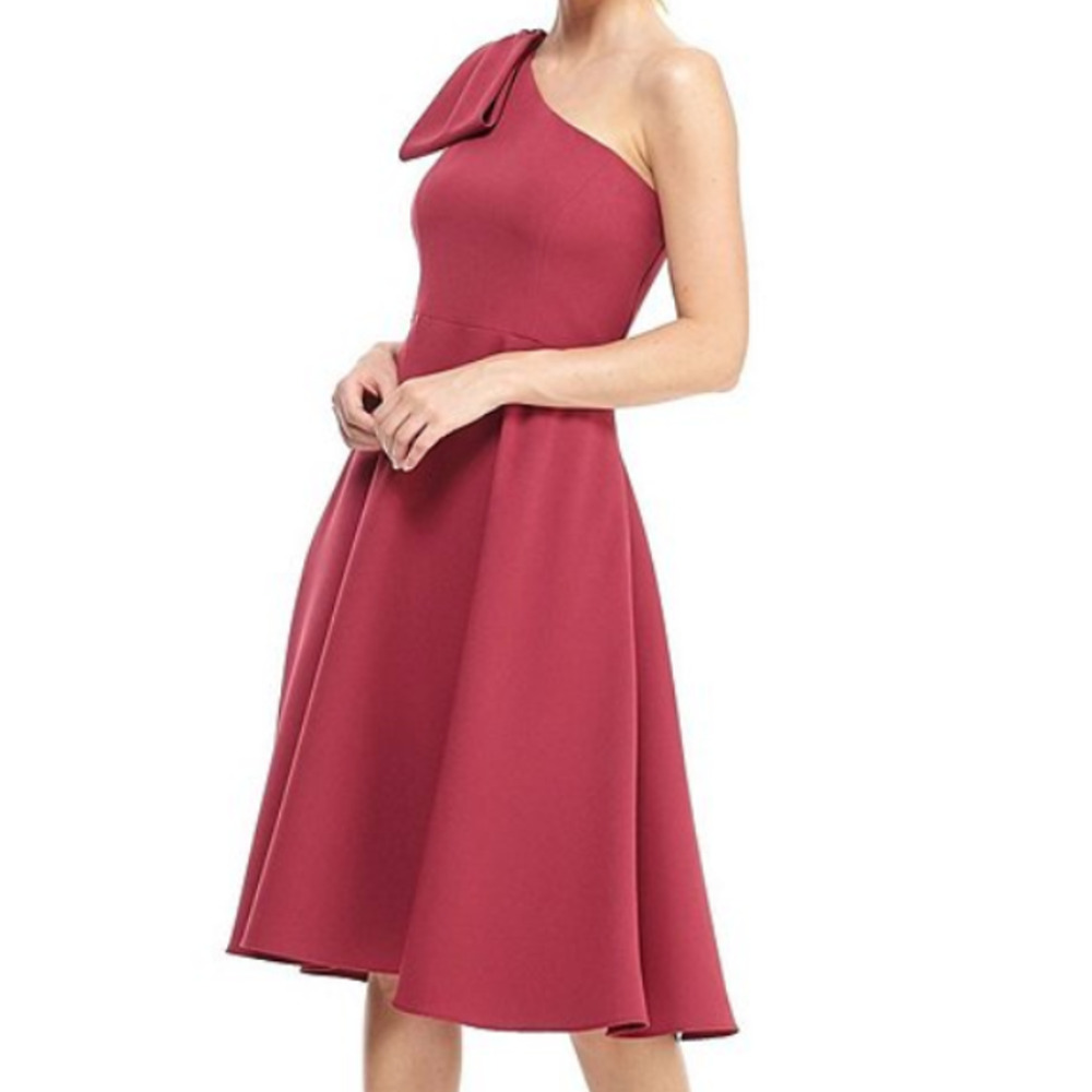 NWT Gal Meets Glam Yvonne One-Shoulder Mini Dress Bow Tie Crimson Size‎ 2